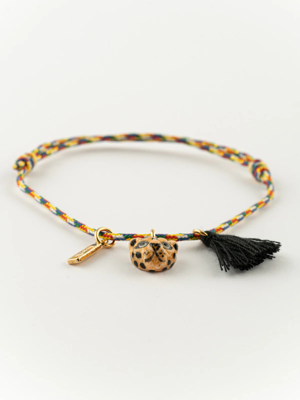 Bracelet cordon multicolore léopard avec pompon - Image 5