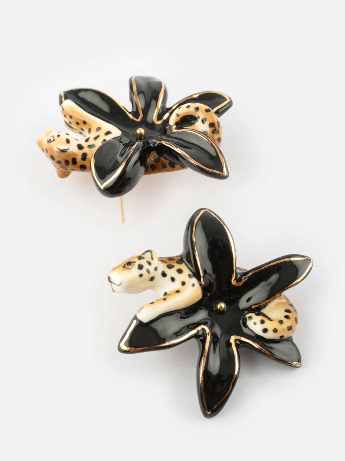 Boucles d'oreilles puces - Léopard et fleur d'Erine - Image 5